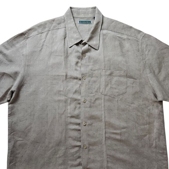 Cubavera Linen Rayon Camp Shirt Mens 2XL Beige Embroidered Panel Short Sleeve - Picture 3 of 8